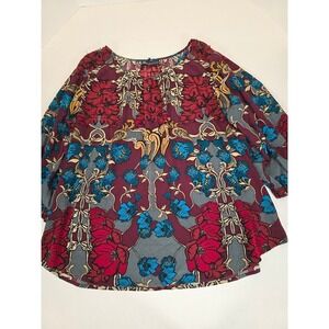 Lane Bryant Floral Print 3/4 Sleeve Tunic Top Red Blue Gray Blouse Size 22‎